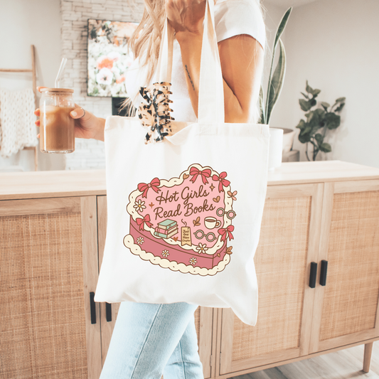 Hot Girls Read Books Vintage Cake Canvas Tote Bag