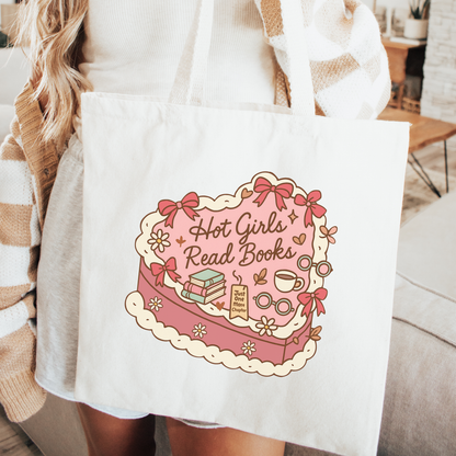 Hot Girls Read Books Vintage Cake Canvas Tote Bag