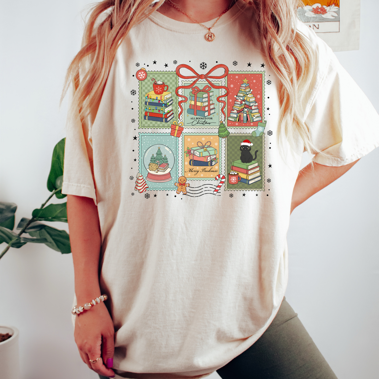 Bookish Christmas Stamps Comfort Colors T-Shirt