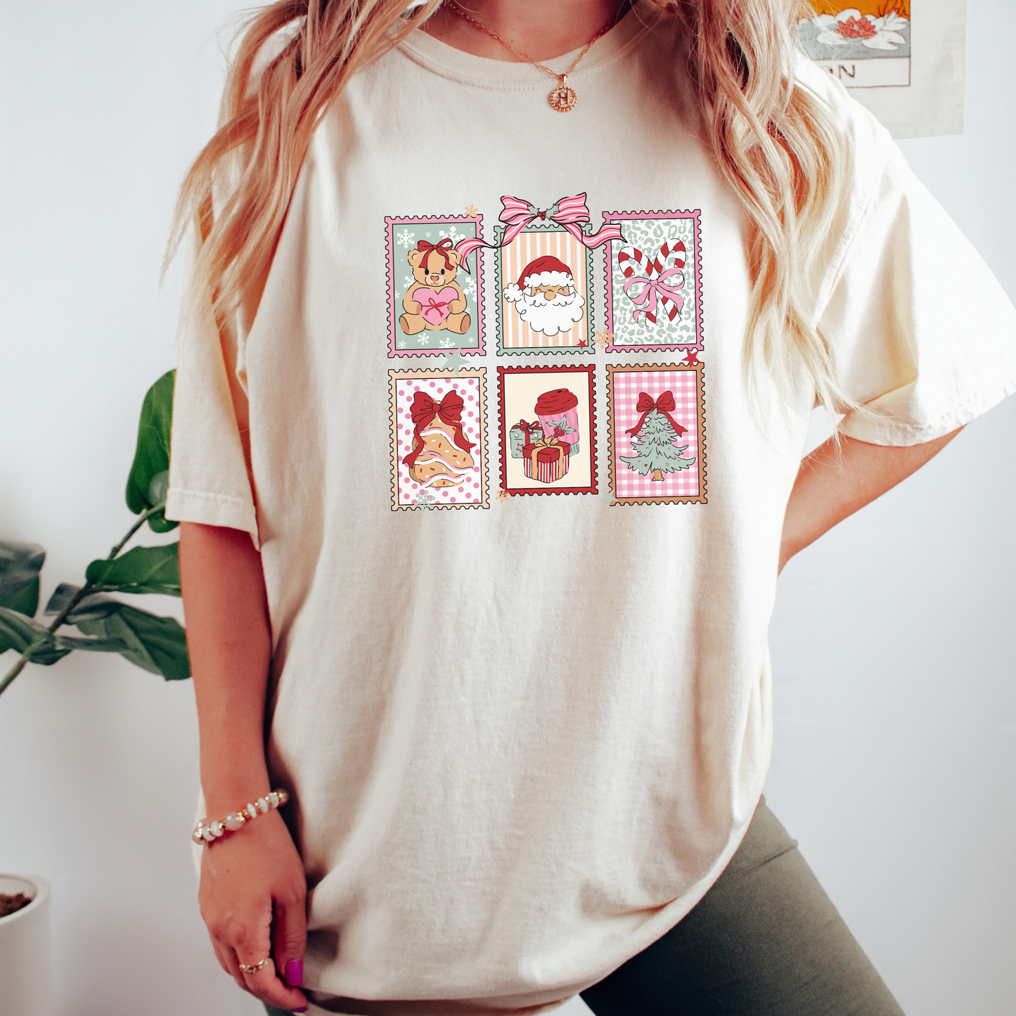 Retro Christmas Stamps Comfort Colors T-Shirt