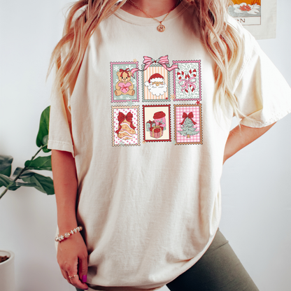 Retro Christmas Stamps Comfort Colors T-Shirt