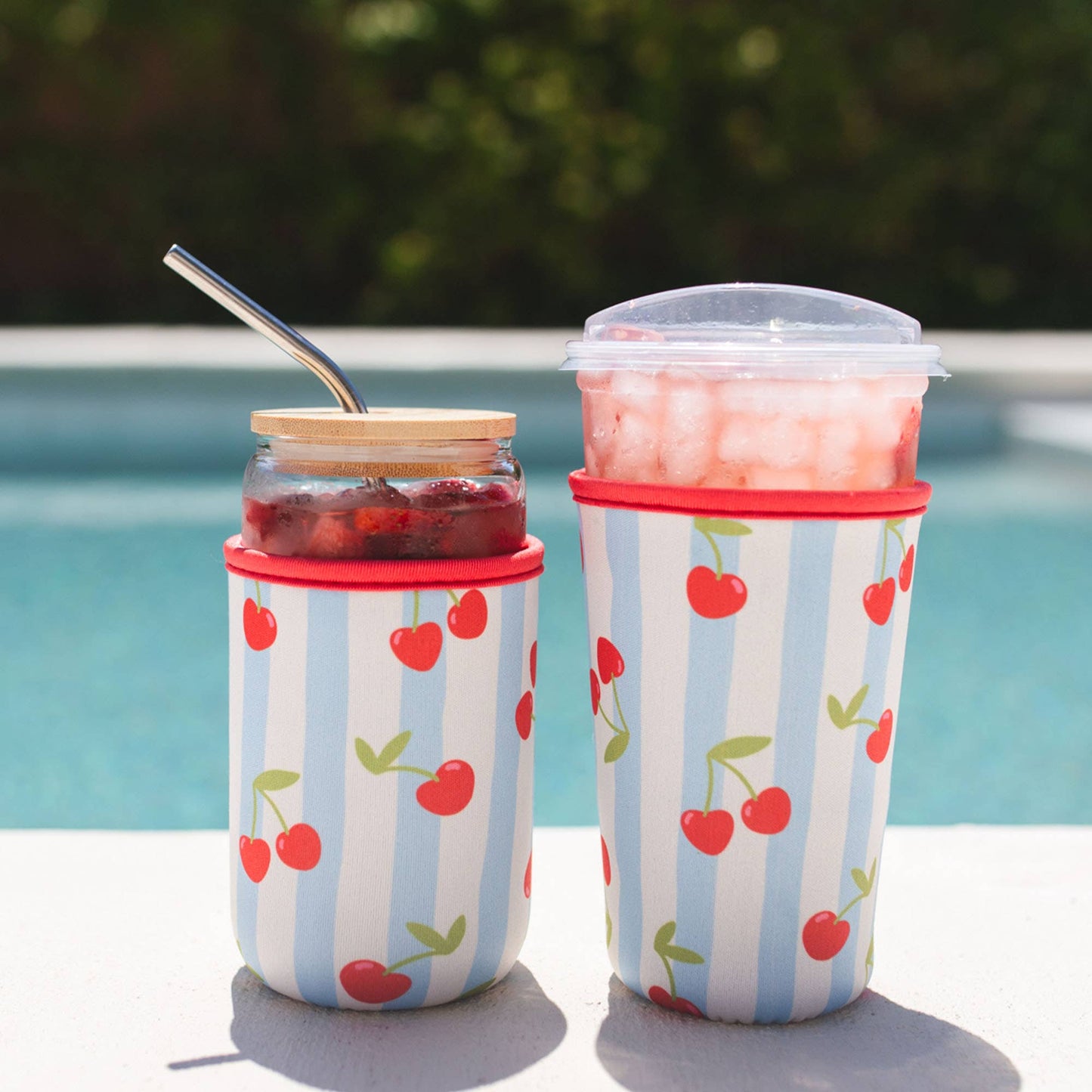 Cherry Striped Cup Coozie