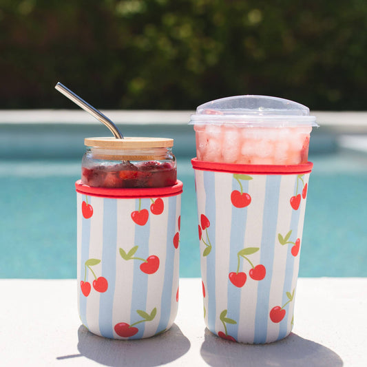 Cherry Striped Cup Coozie