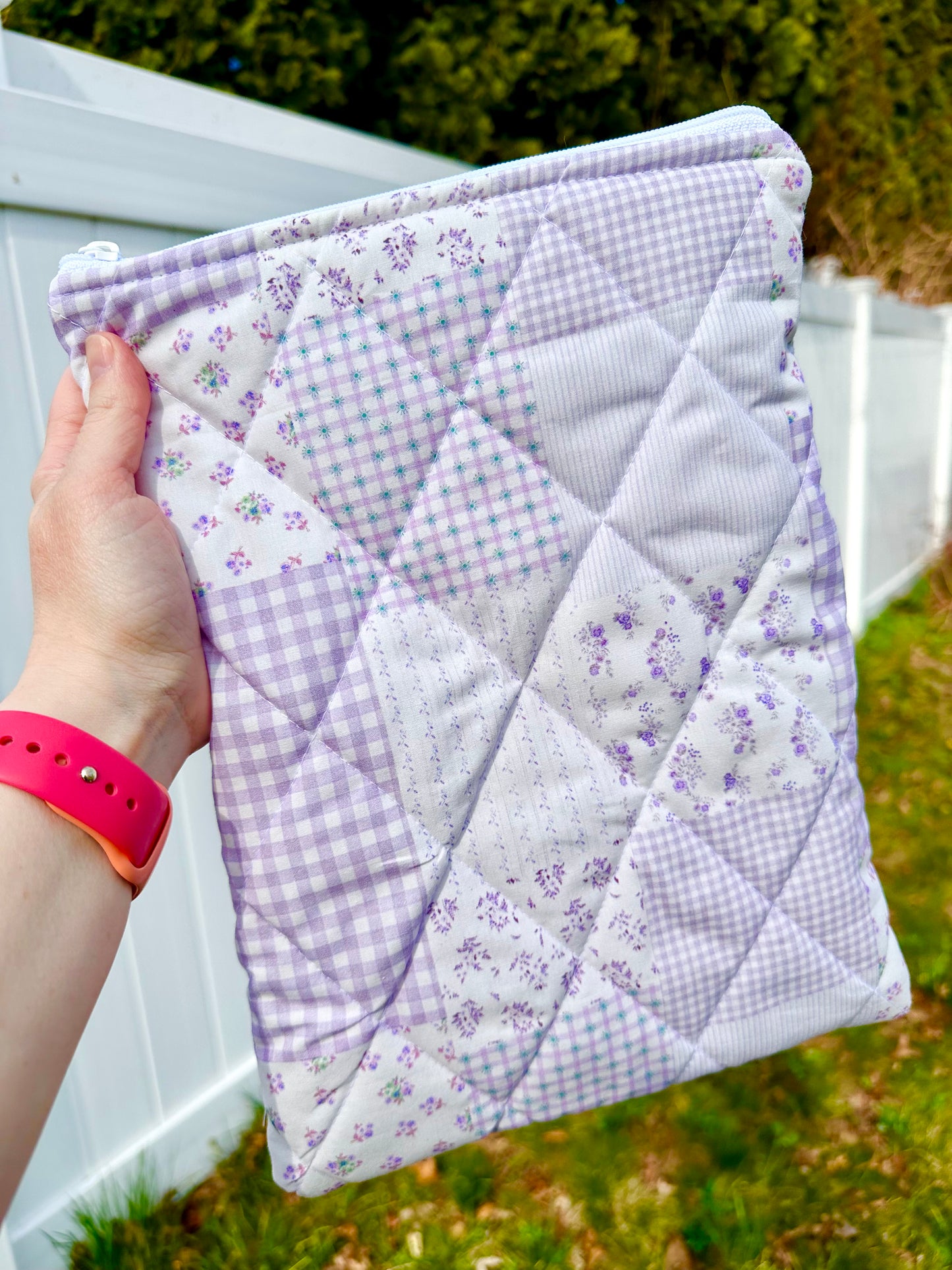 Handmade Quilted Book & Tablet Sleeve - Lavender Patches