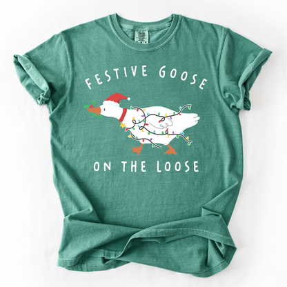 Festive Goose On The Loose Comfort Colors T-Shirt