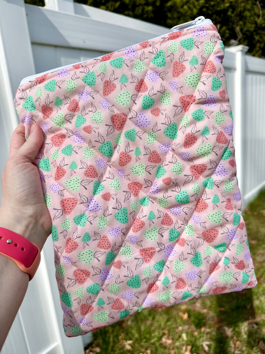 Handmade Quilted Book & Tablet Sleeve - Strawberries