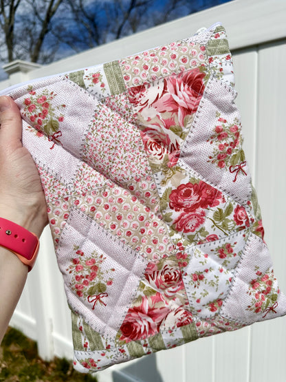 Handmade Quilted Book & Tablet Sleeve - Red Patches