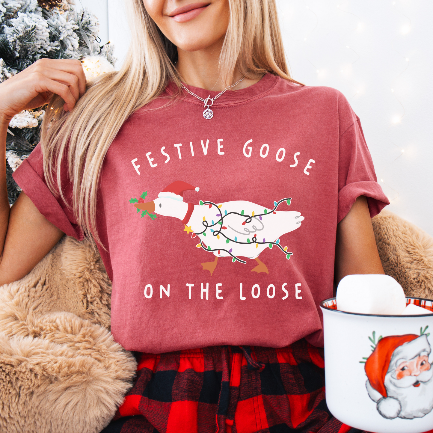 Festive Goose On The Loose Comfort Colors T-Shirt