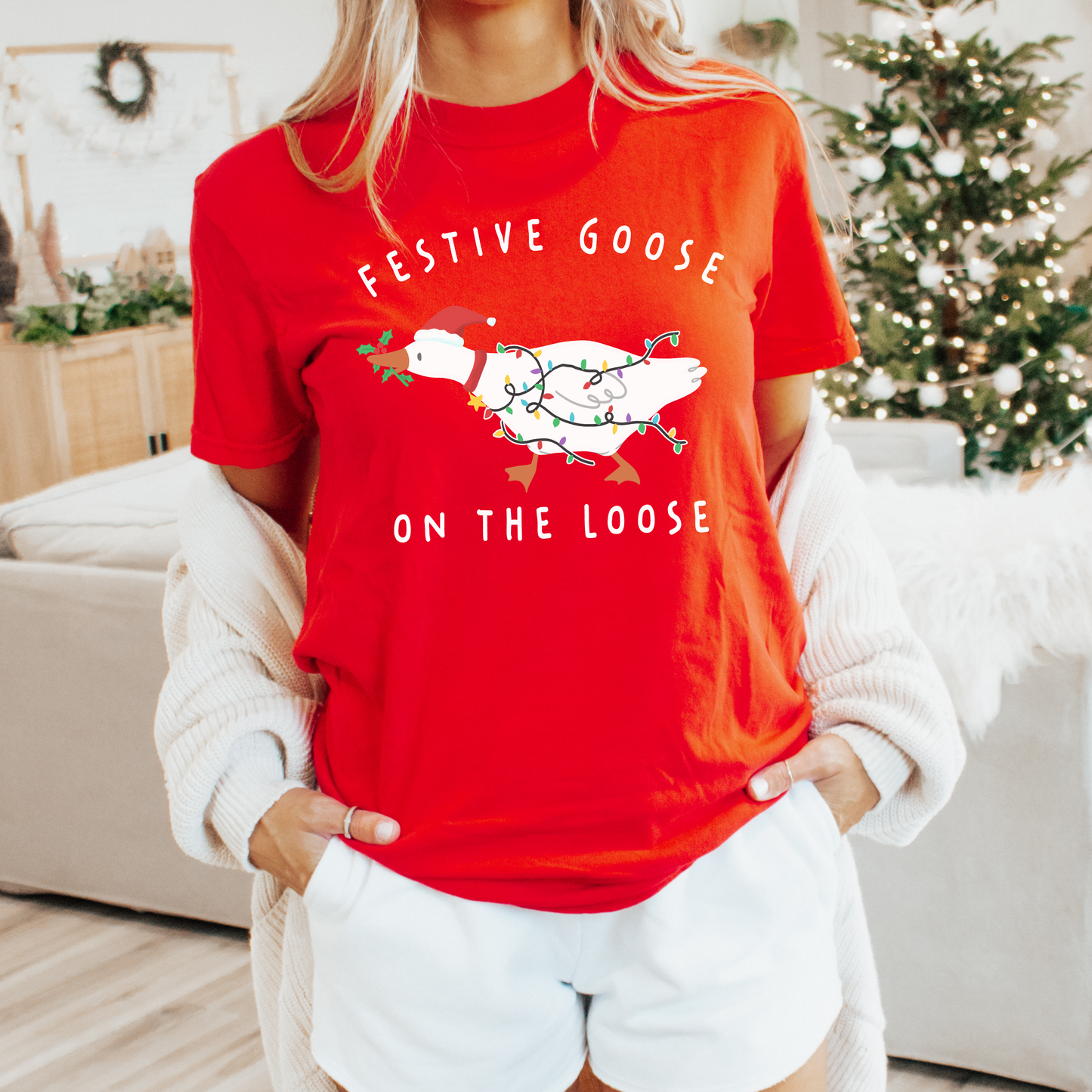 Festive Goose On The Loose Comfort Colors T-Shirt