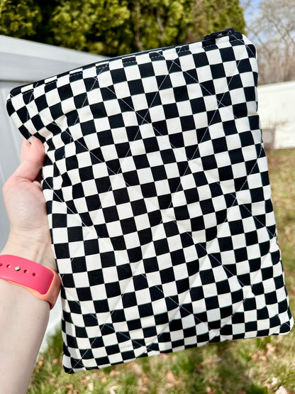 Handmade Quilted Book & Tablet Sleeve - Black and White Checkers