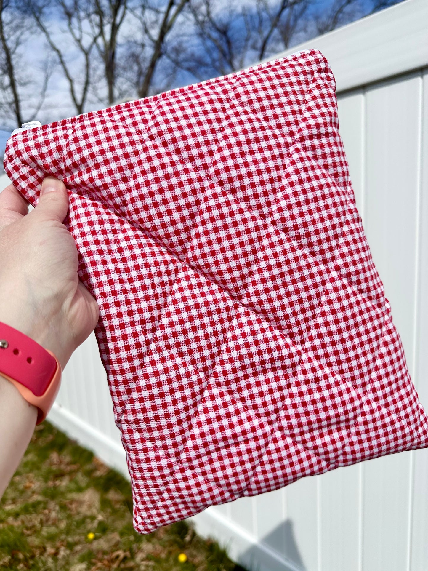 Handmade Quilted Book & Tablet Sleeve - Red Gingham