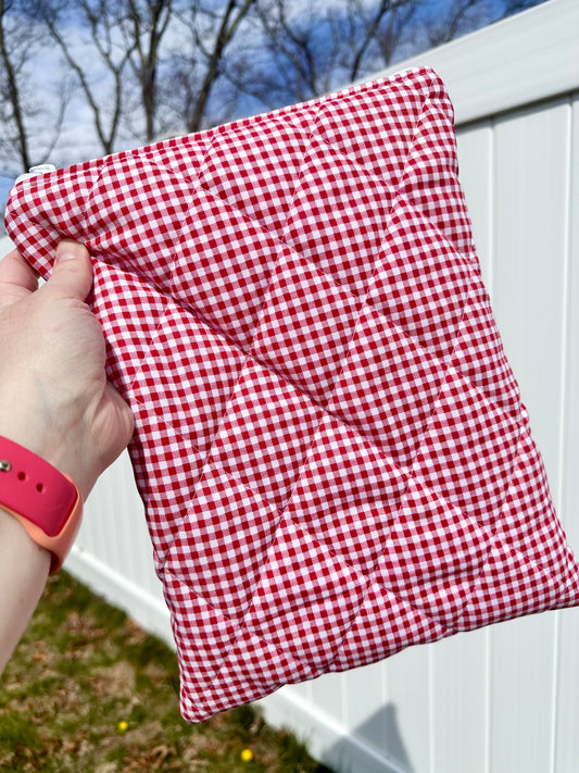 Handmade Quilted Book & Tablet Sleeve - Red Gingham