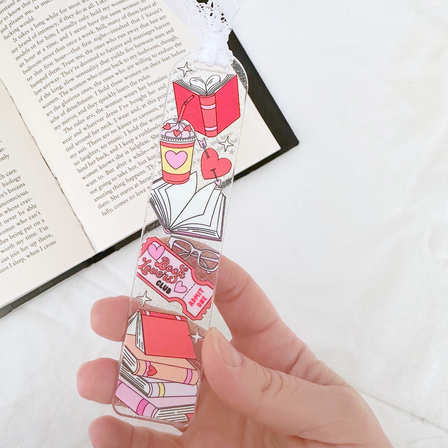 Book Lovers Club Glitter Acrylic Bookmark