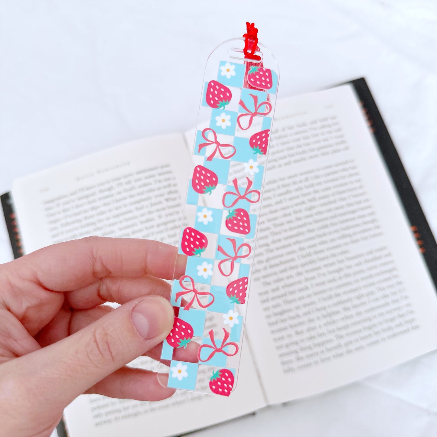 Checkered Strawberries Acrylic Bookmark