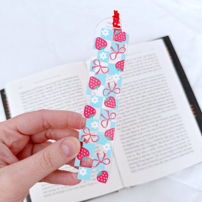 Checkered Strawberries Acrylic Bookmark