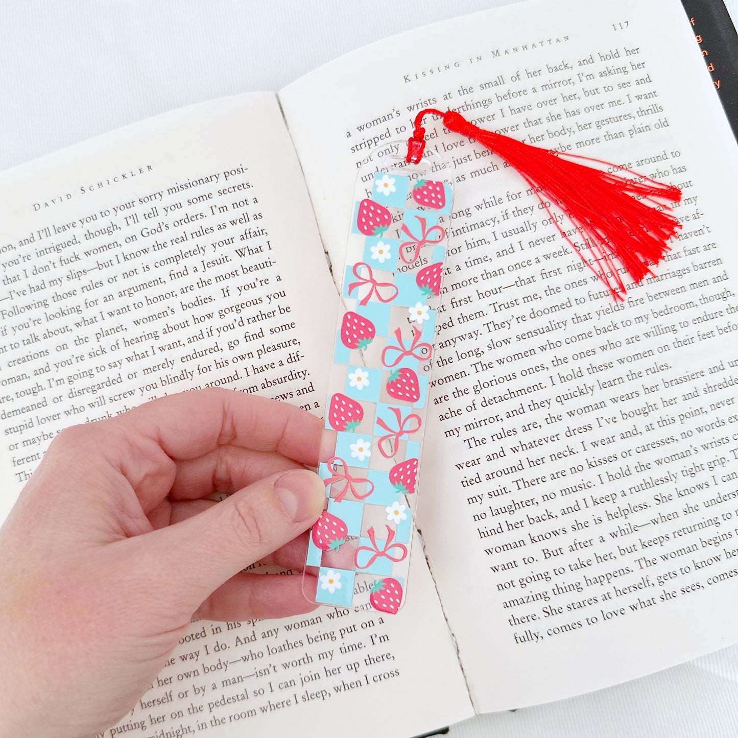 Checkered Strawberries Acrylic Bookmark