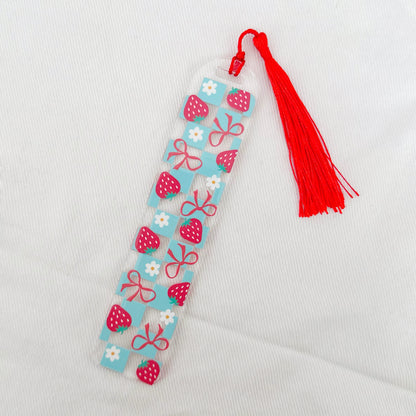 Checkered Strawberries Acrylic Bookmark