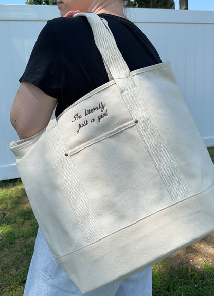 I'm Literally Just A Girl Embroidered Tote Bag
