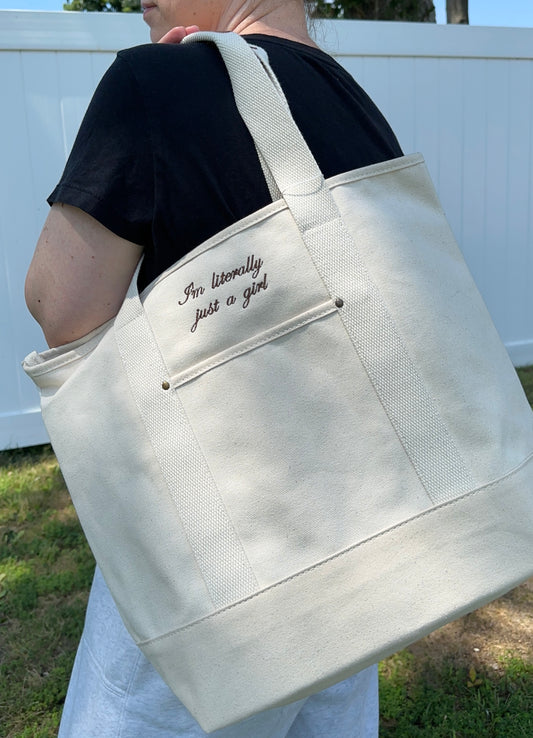 I'm Literally Just A Girl Embroidered Tote Bag