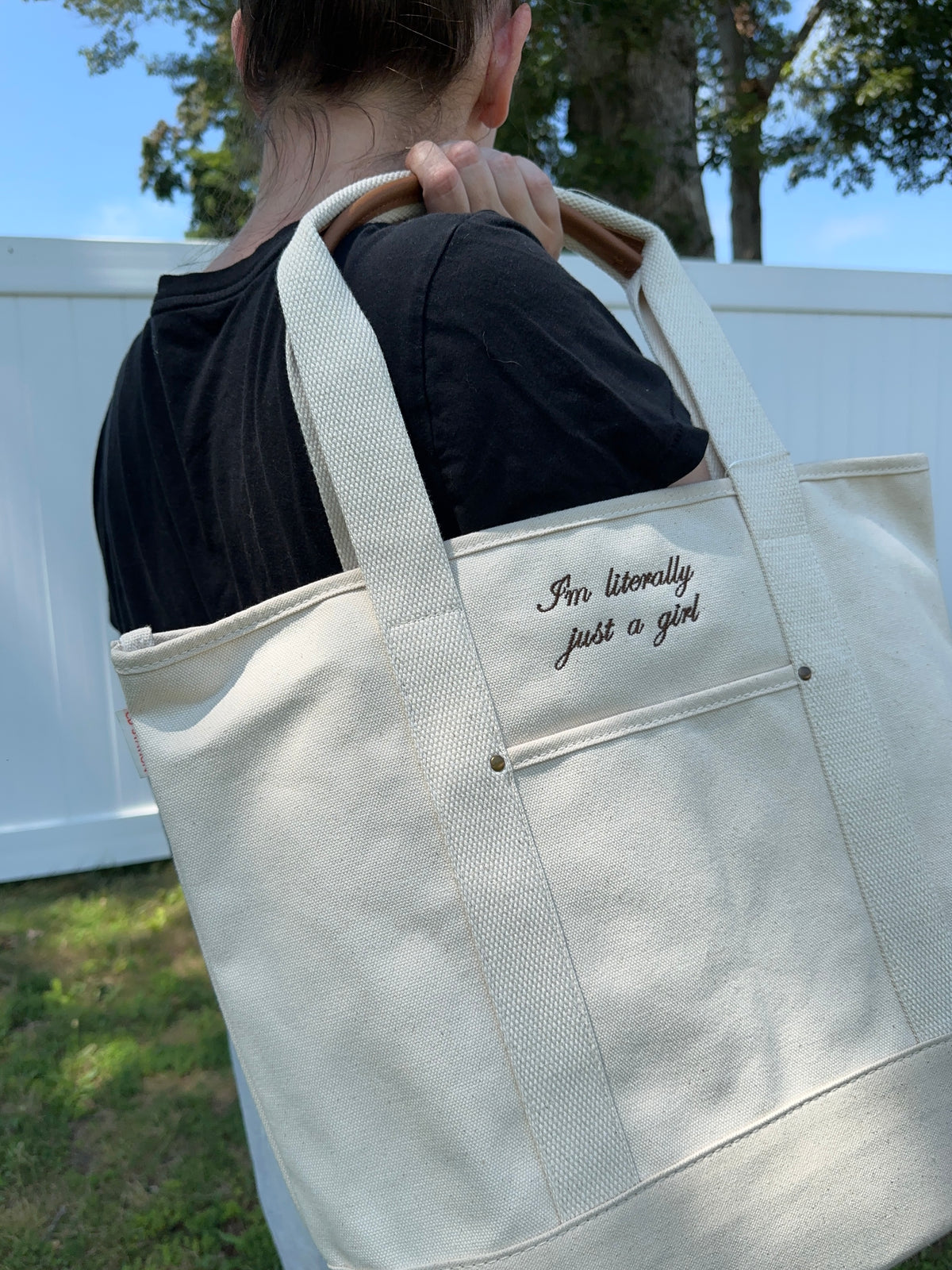 I'm Literally Just A Girl Embroidered Tote Bag