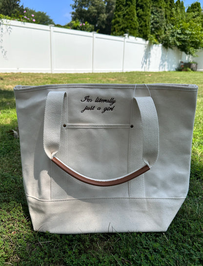 I'm Literally Just A Girl Embroidered Tote Bag