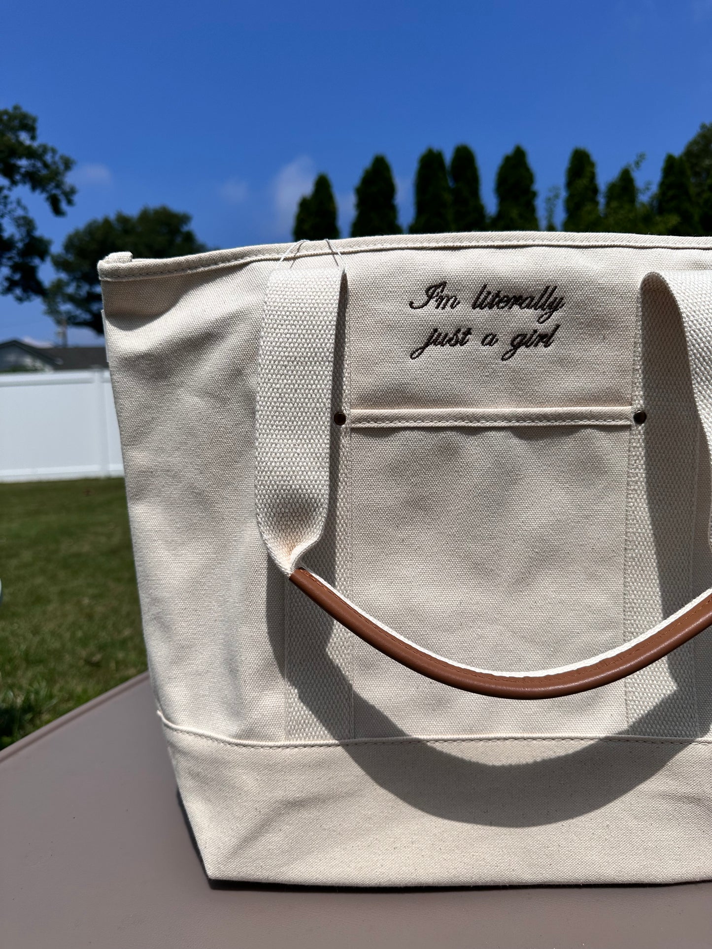 I'm Literally Just A Girl Embroidered Tote Bag