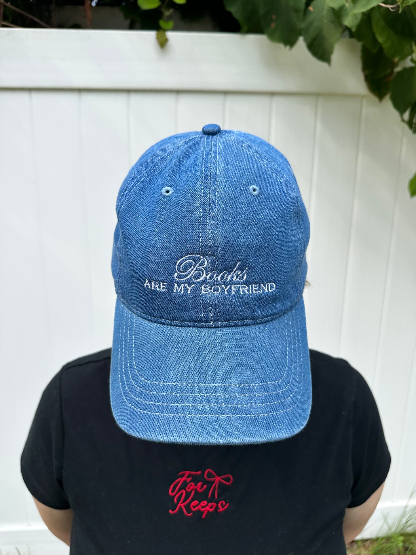 Books Are My Boyfriend Embroidered Denim Hat