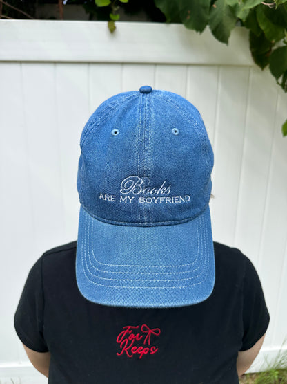Books Are My Boyfriend Embroidered Denim Hat