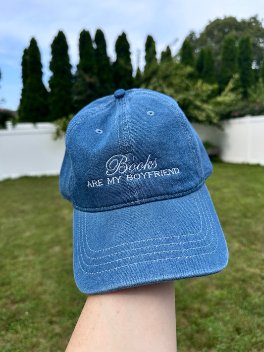 Books Are My Boyfriend Embroidered Denim Hat