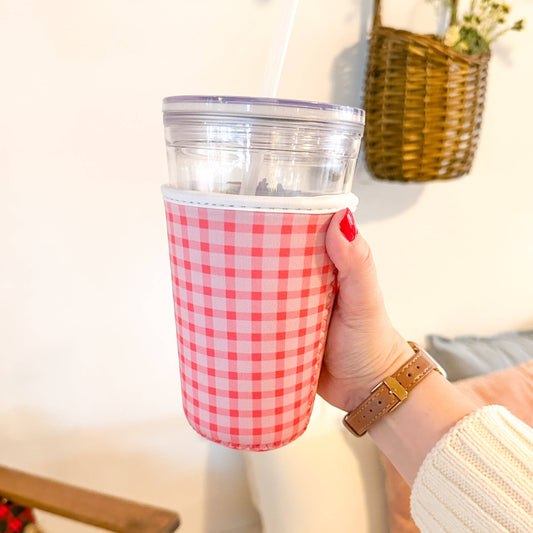 Pink Gingham | Cup Coozie