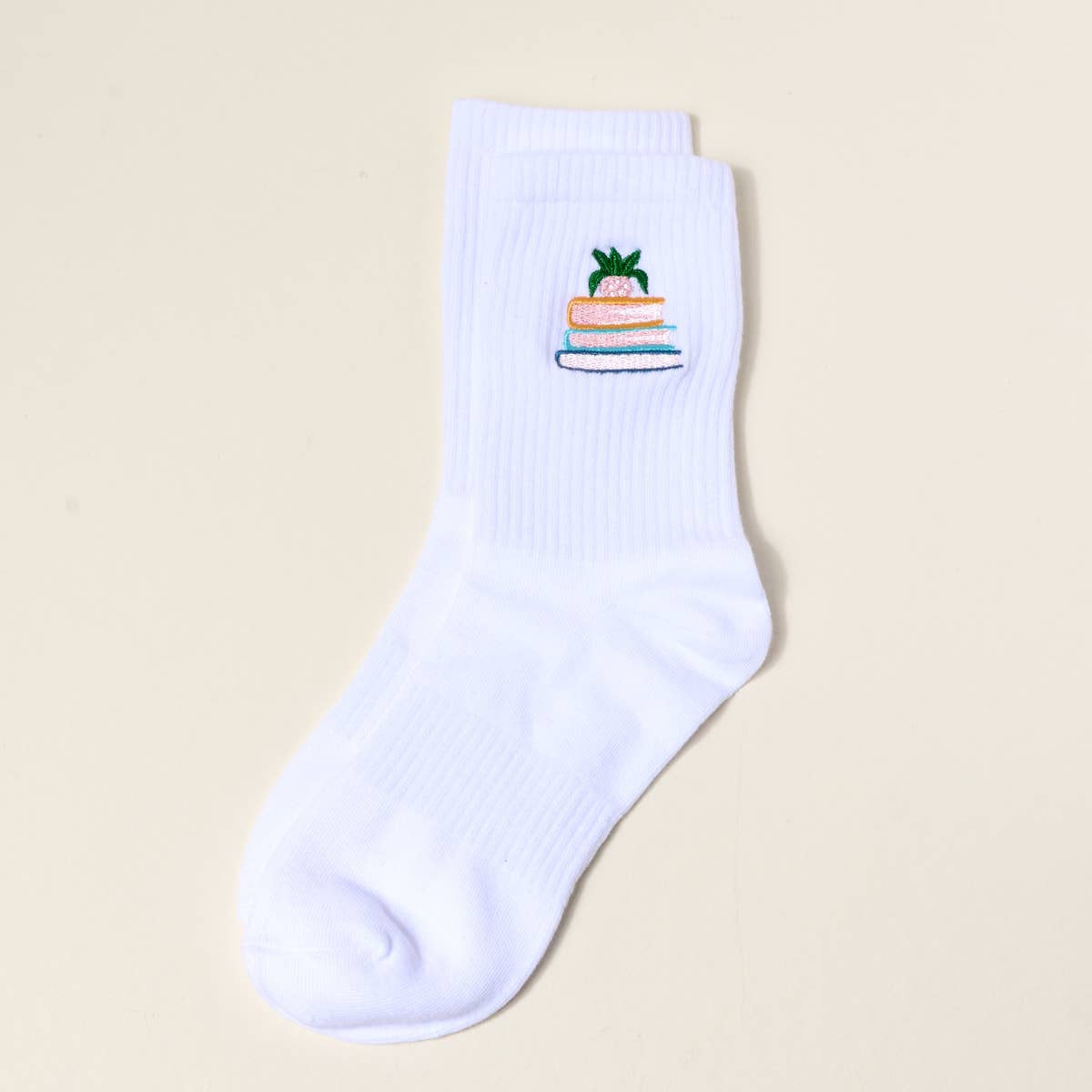 Embroidered Book Nook Crew Socks