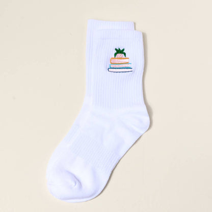 Embroidered Book Nook Crew Socks